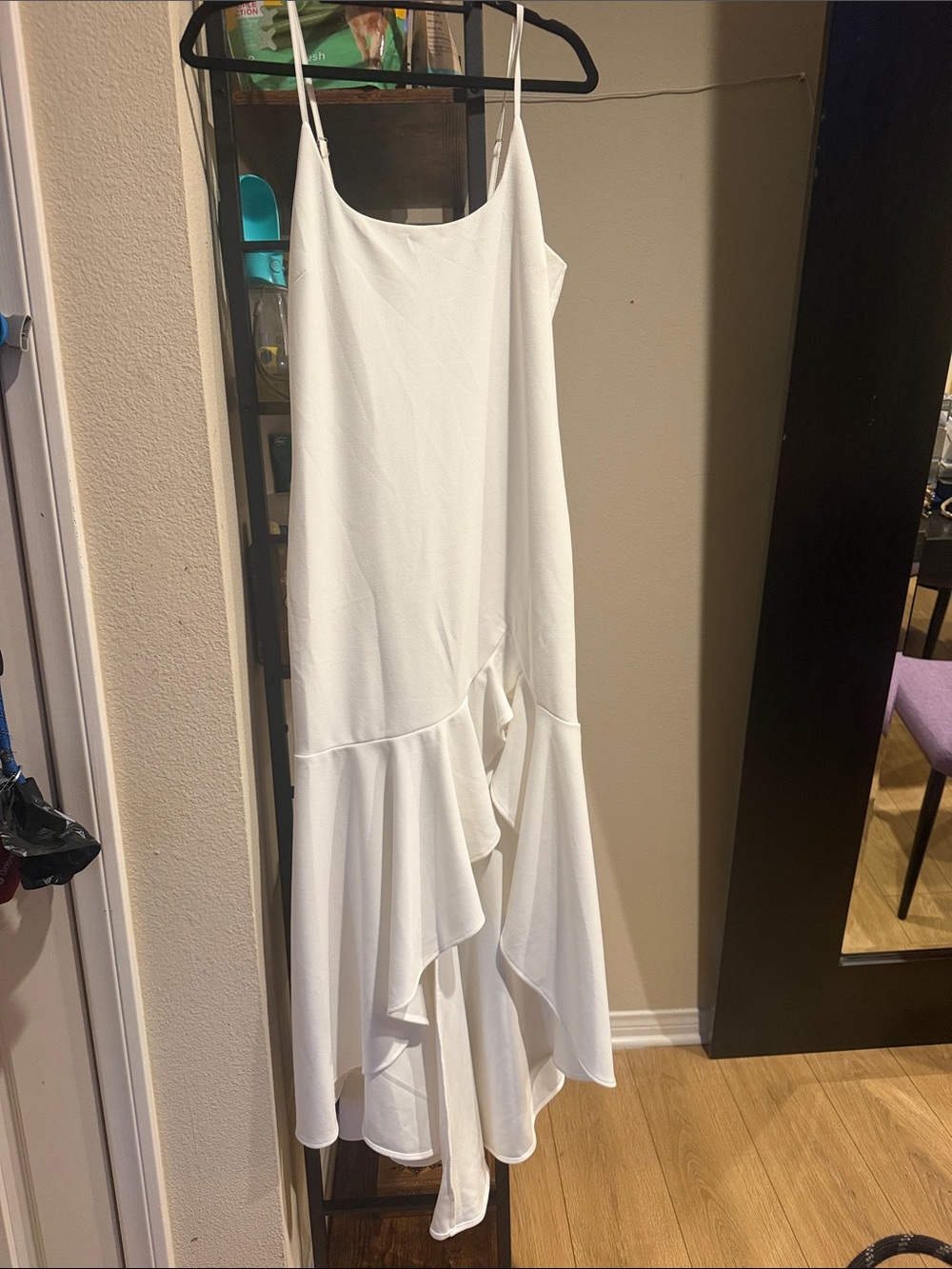 Selfie Leslie White High-Low Ruffle Slip Dress